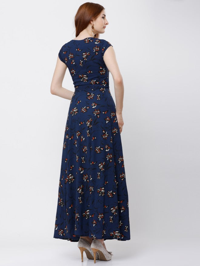Tokyo Talkies Women Navy Blue Printed Maxi Dress - Navy Blue - Image 2