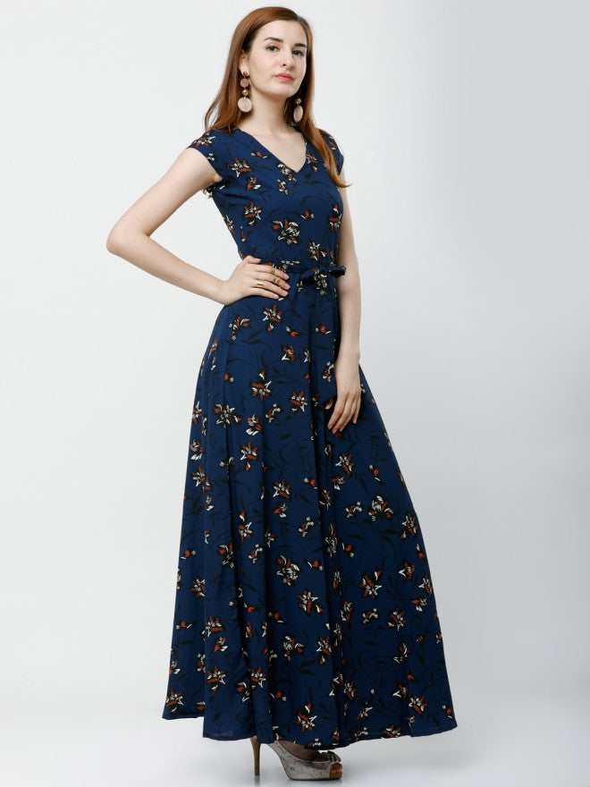 Tokyo Talkies Women Navy Blue Printed Maxi Dress - Navy Blue - Image 3