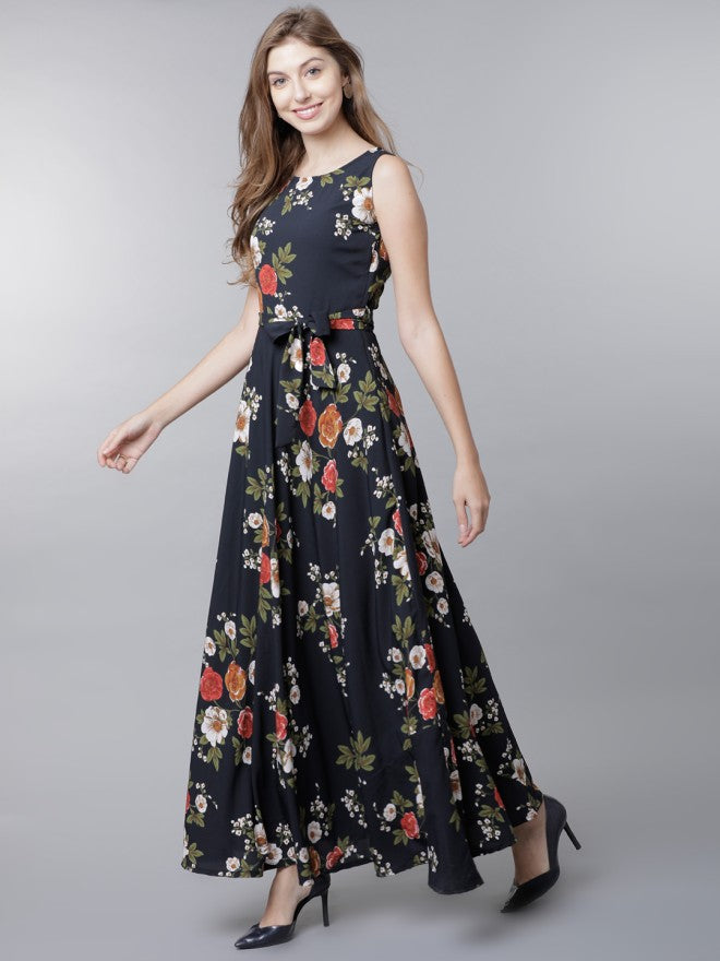 Tokyo Talkies Women Black Printed Maxi Dress - Black - Image 1