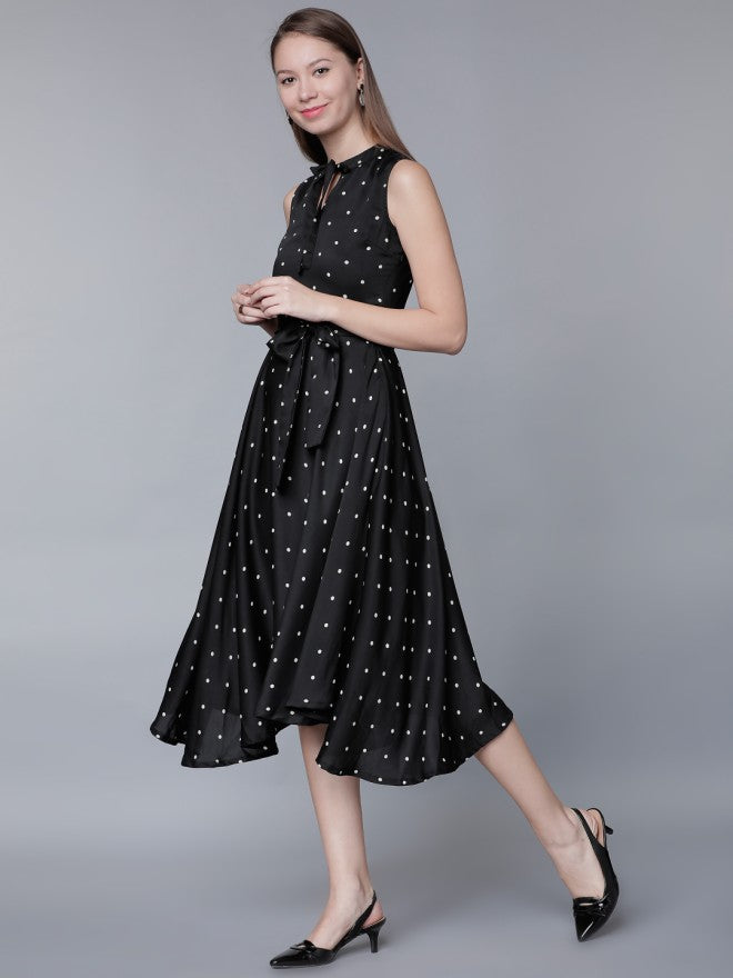 Tokyo Talkies Women Black Printed A-Line Dress - Black - Image 1