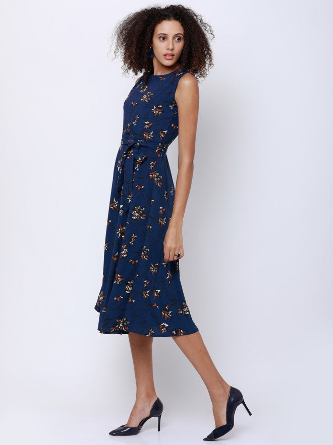 Tokyo Talkies Women Navy Blue Printed A-Line Dress - Navy Blue - Image 1