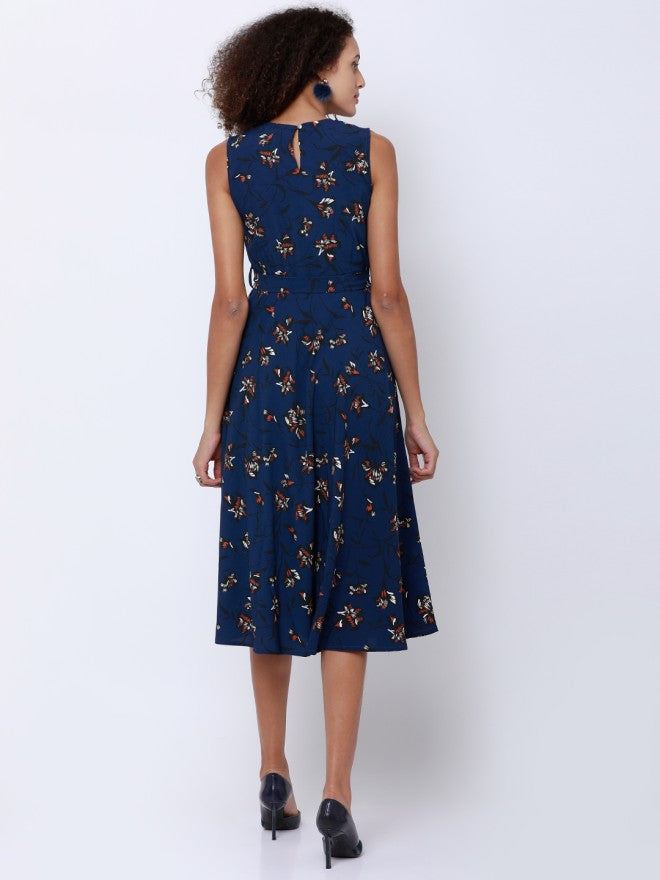 Tokyo Talkies Women Navy Blue Printed A-Line Dress - Navy Blue - Image 2