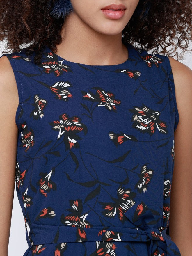 Tokyo Talkies Women Navy Blue Printed A-Line Dress - Navy Blue - Image 4