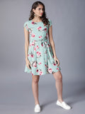 Tokyo Talkies Women Green Printed A-Line Dress - Green - Image 1