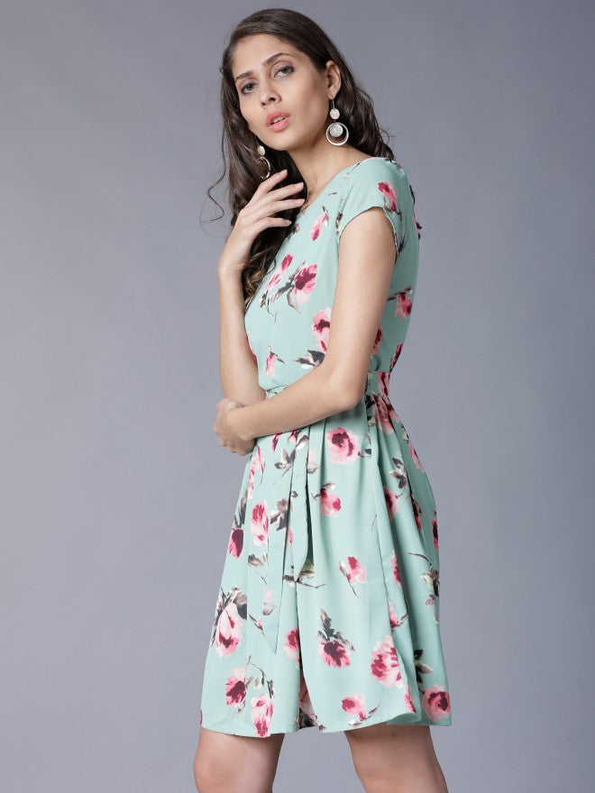 Tokyo Talkies Women Green Printed A-Line Dress - Green - Image 3