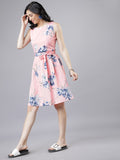 Tokyo Talkies Women Pink Printed Fit and Flare Dress - Pink - Image 1