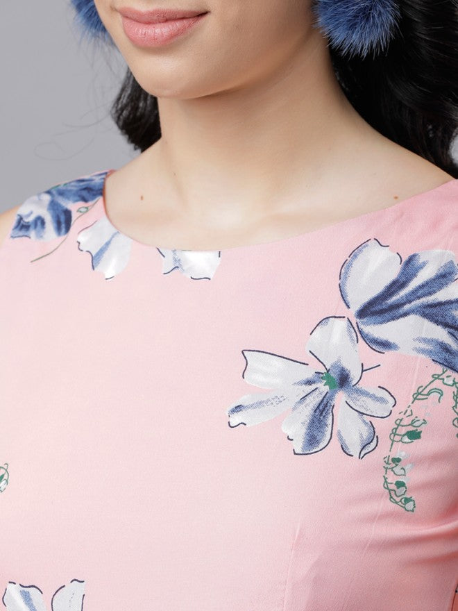 Tokyo Talkies Women Pink Printed Fit and Flare Dress - Pink - Image 4