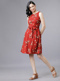 Tokyo Talkies Women Rust Printed Fit and Flare Dress - Rust - Image 1