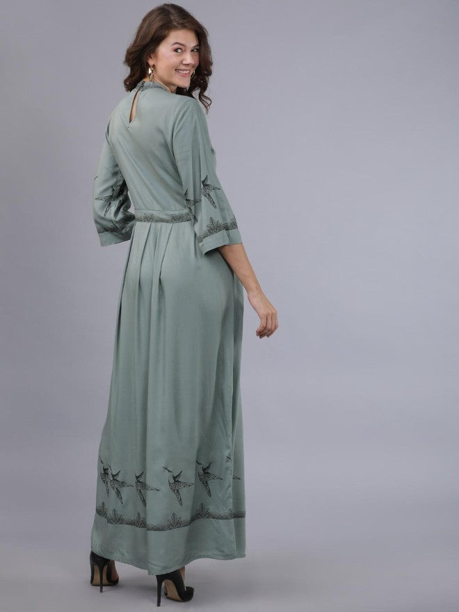 Tokyo Talkies Women Olive Solid Maxi Dress - Olive - Image 1