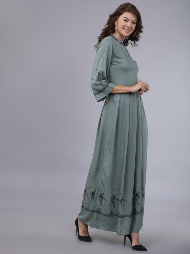 Tokyo Talkies Women Olive Solid Maxi Dress - Olive - Image 2