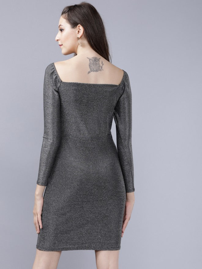 Tokyo Talkies Women Silver Solid Bodycon Dress - Silver - Image 2