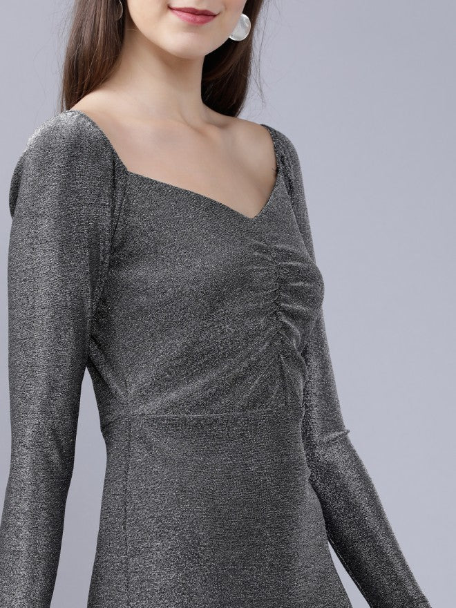 Tokyo Talkies Women Silver Solid Bodycon Dress - Silver - Image 3