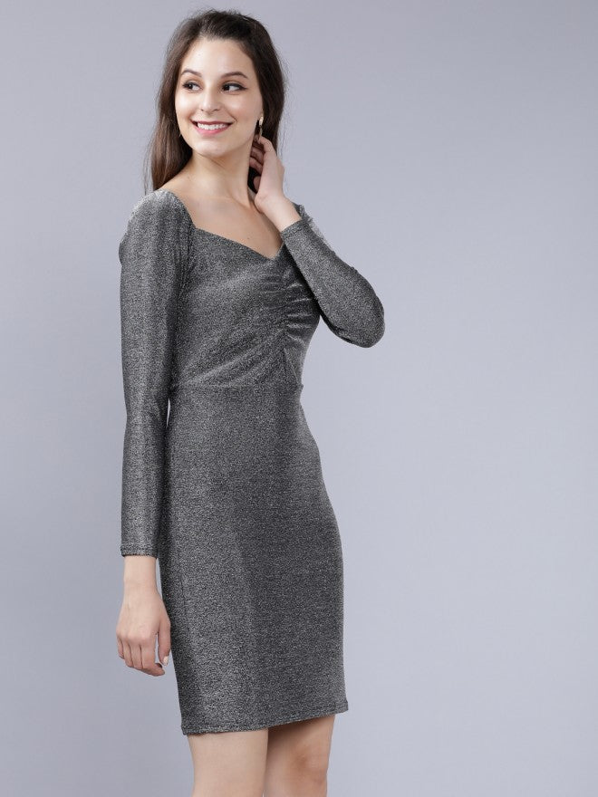 Tokyo Talkies Women Silver Solid Bodycon Dress - Silver - Image 5