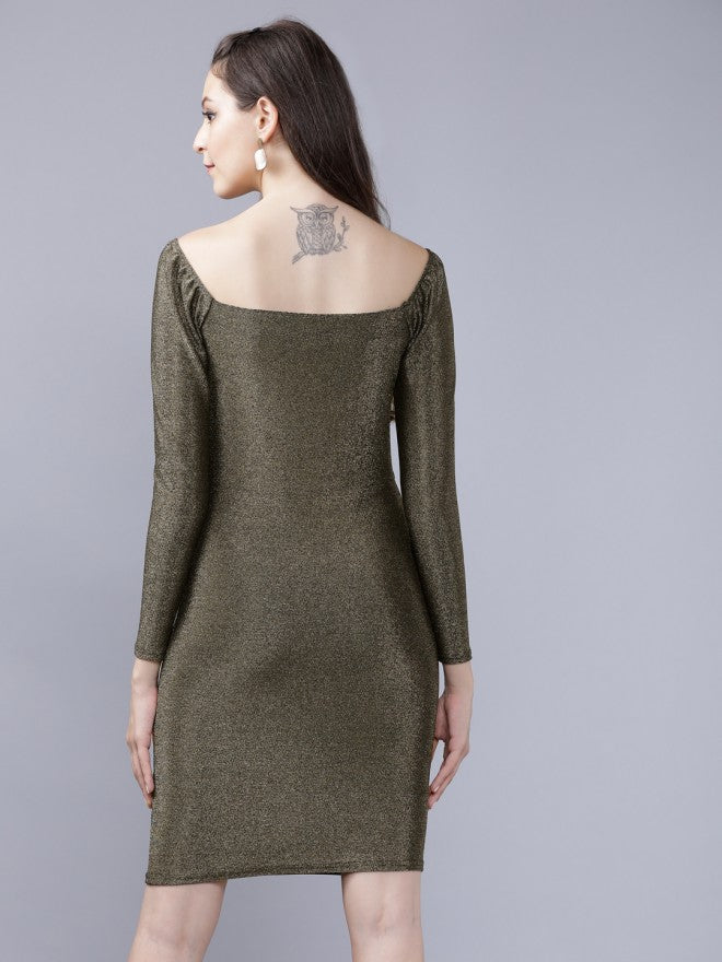 Tokyo Talkies Women Gold Solid Bodycon Dress - Gold - Image 2