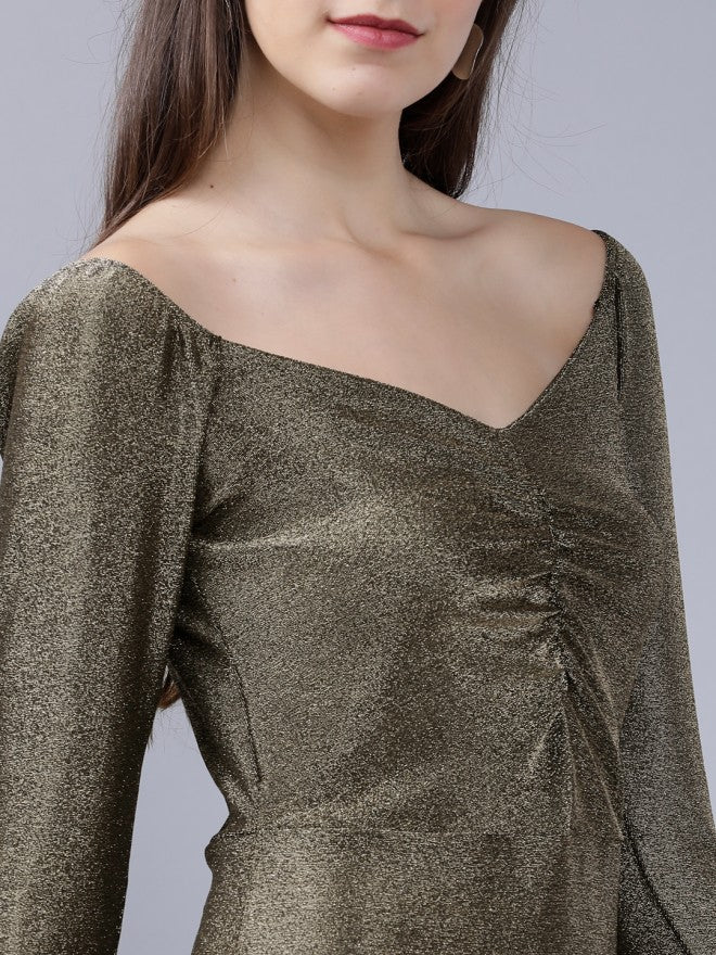 Tokyo Talkies Women Gold Solid Bodycon Dress - Gold - Image 3