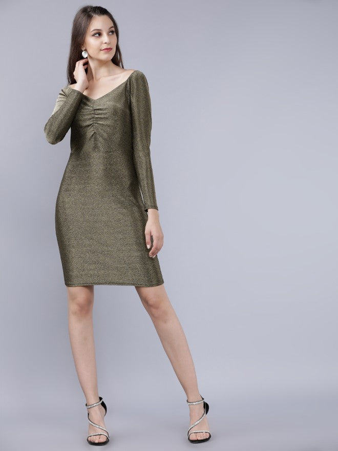 Tokyo Talkies Women Gold Solid Bodycon Dress - Gold - Image 4