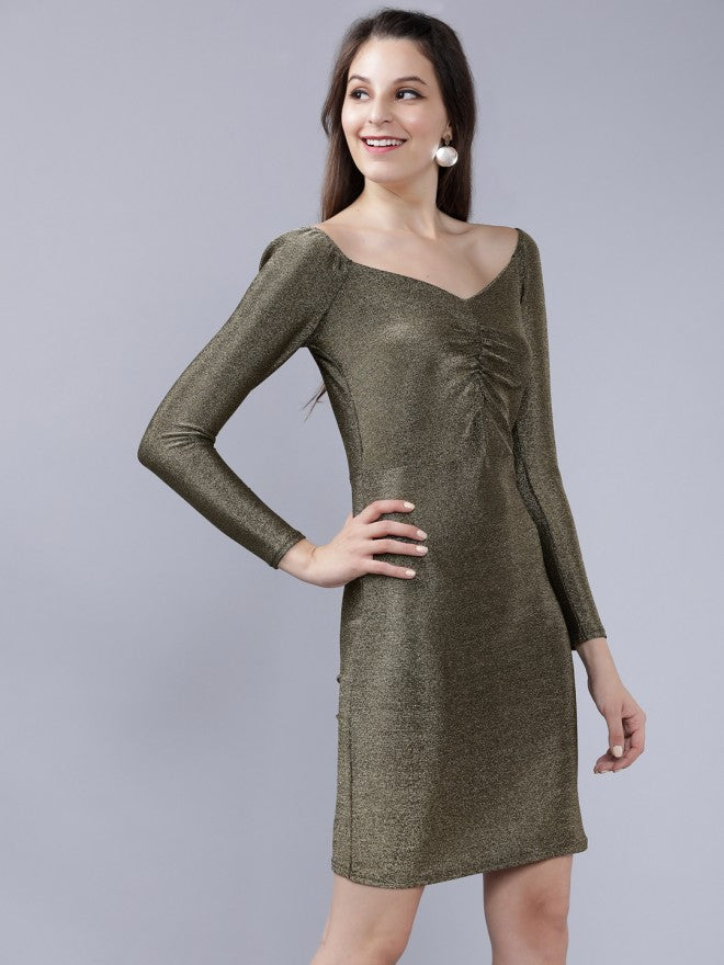 Tokyo Talkies Women Gold Solid Bodycon Dress - Gold - Image 5
