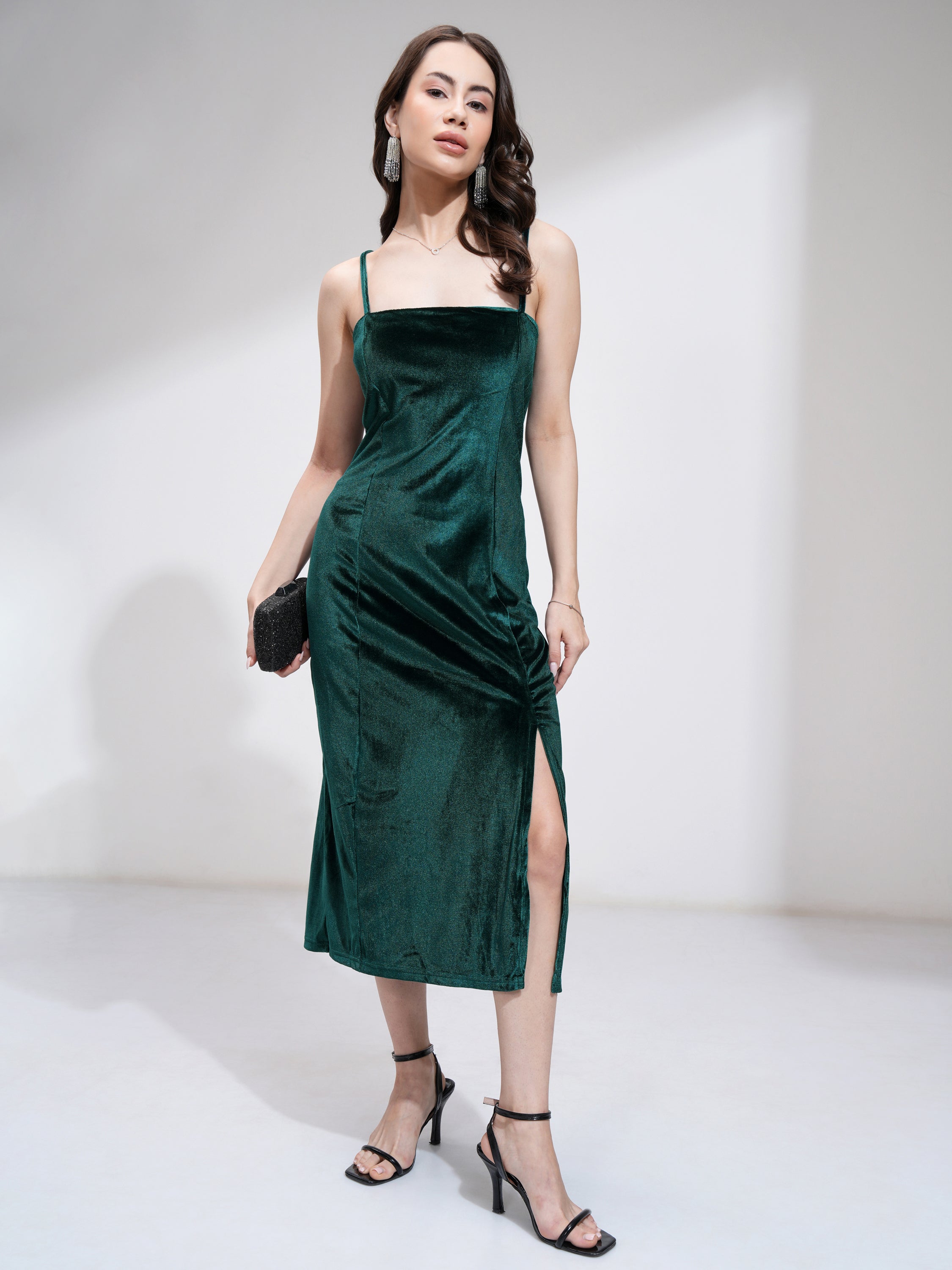 Tokyo Talkies Women Green Solid Bodycon Dress - Green - Image 2