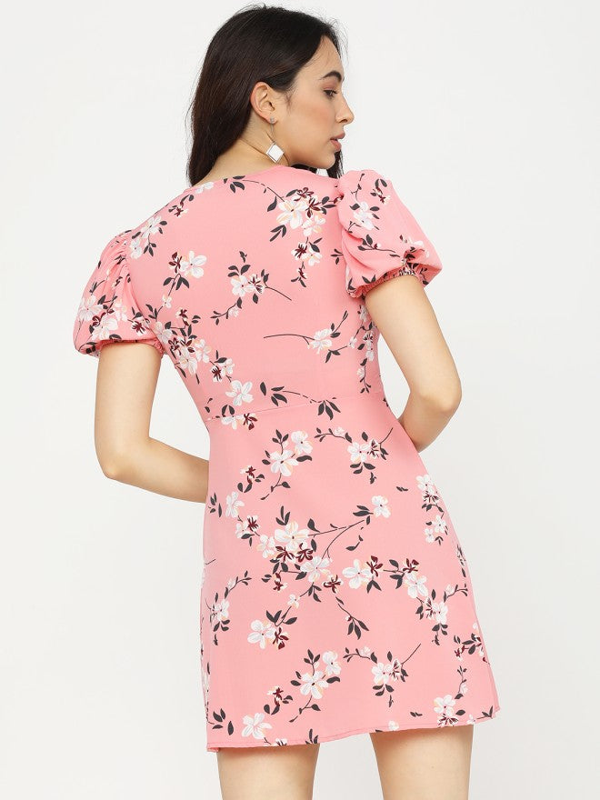 Tokyo Talkies Women Coral Printed Fit and Flare Dress - Coral - Image 2