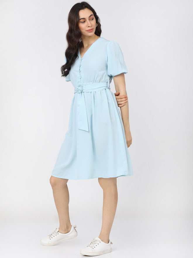 Tokyo Talkies Women Blue Solid A-Line Dress - Blue - Image 1