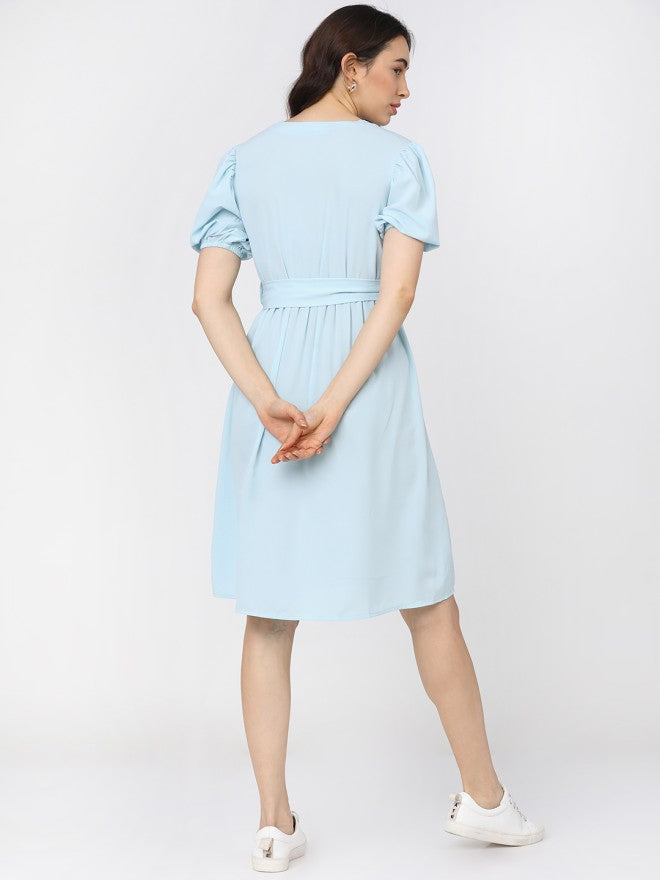 Tokyo Talkies Women Blue Solid A-Line Dress - Blue - Image 2