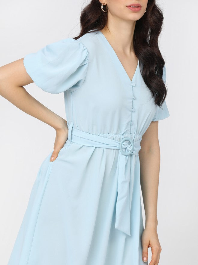 Tokyo Talkies Women Blue Solid A-Line Dress - Blue - Image 3