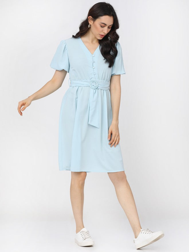Tokyo Talkies Women Blue Solid A-Line Dress - Blue - Image 4