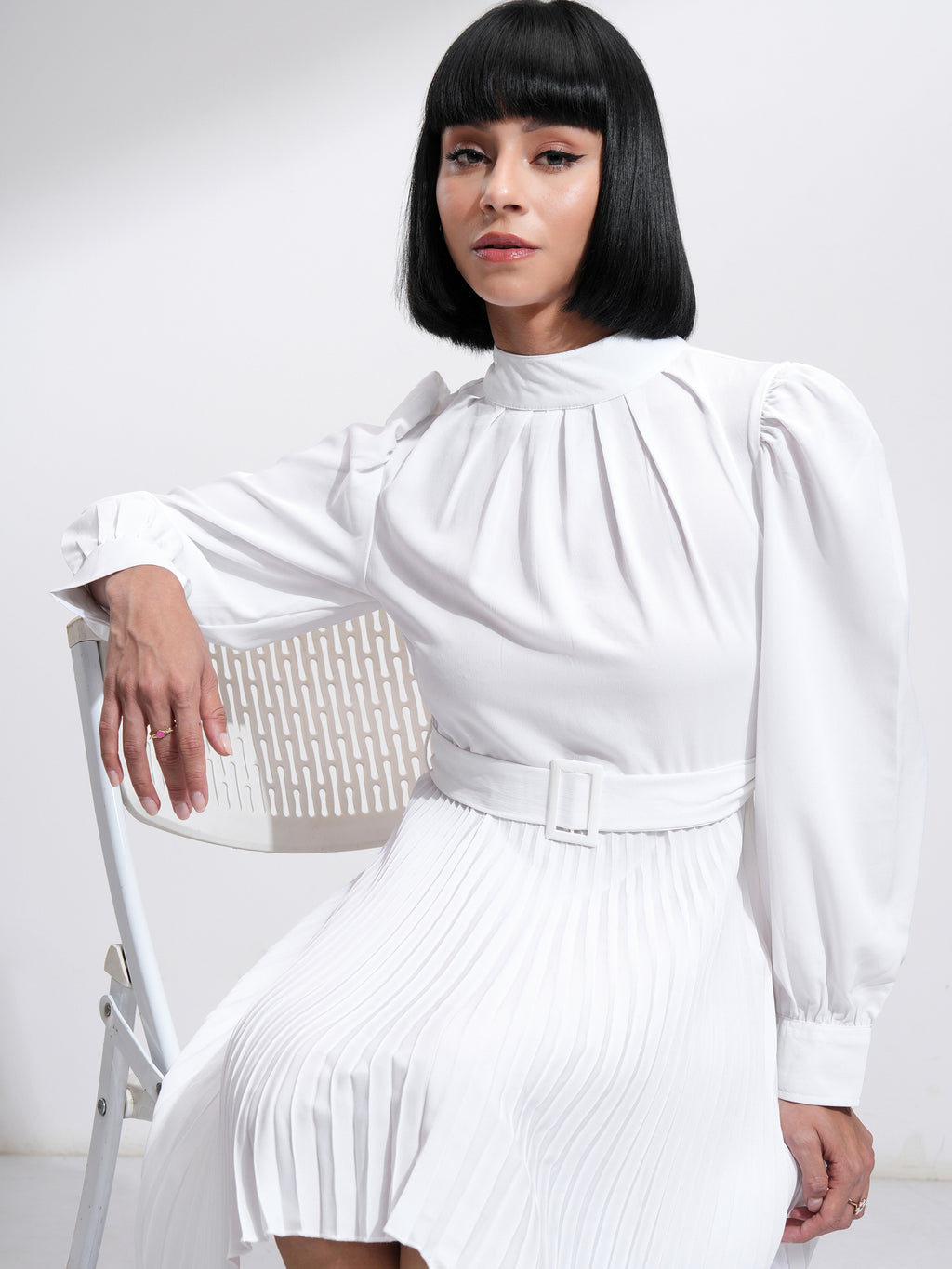 Tokyo Talkies Women White Solid A-Line Dress - White - Image 1