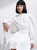 Tokyo Talkies Women White Solid A-Line Dress - White - Image 1