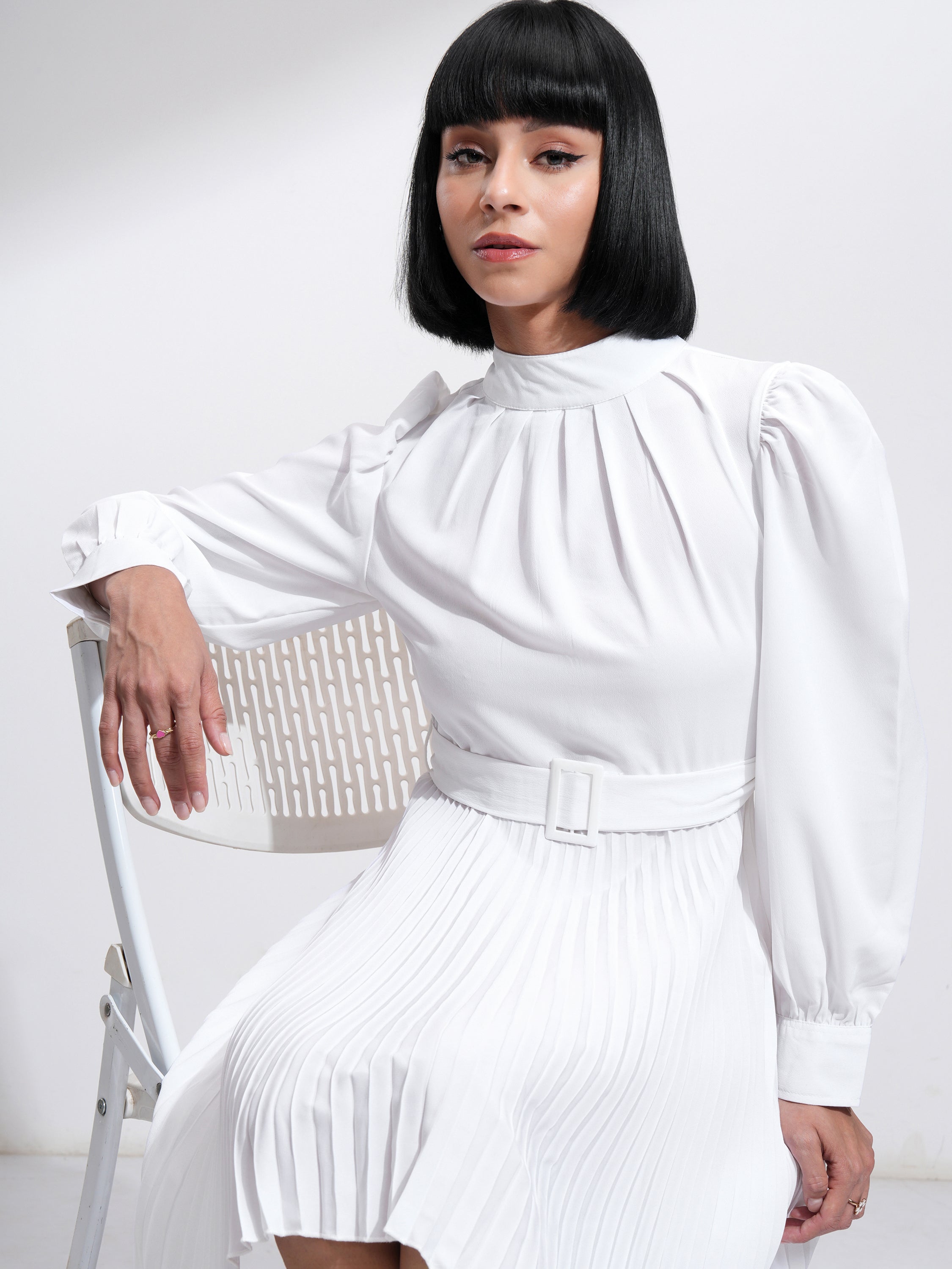 Tokyo Talkies Women White Solid A-Line Dress - White - Image 1