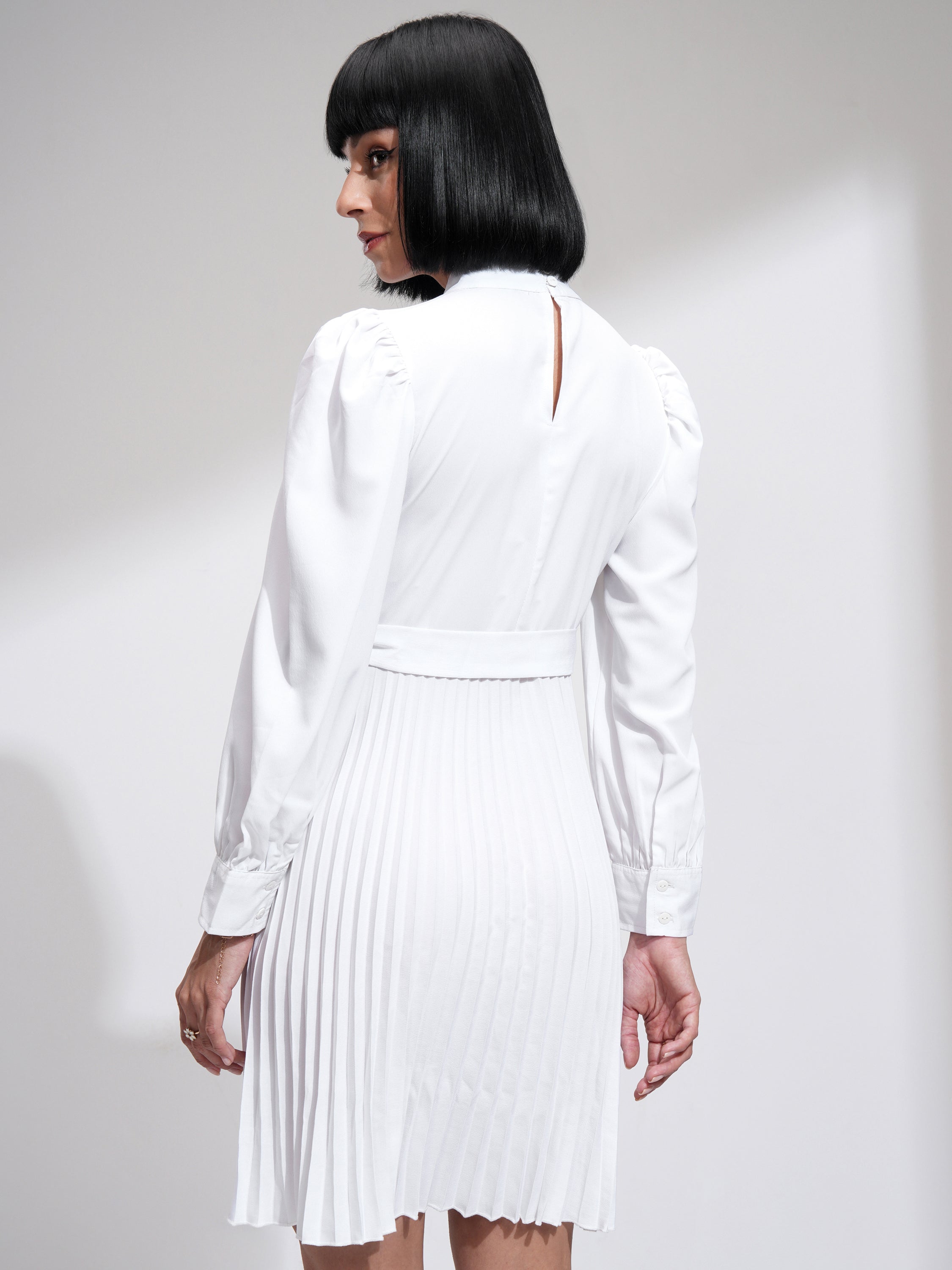 Tokyo Talkies Women White Solid A-Line Dress - White - Image 3