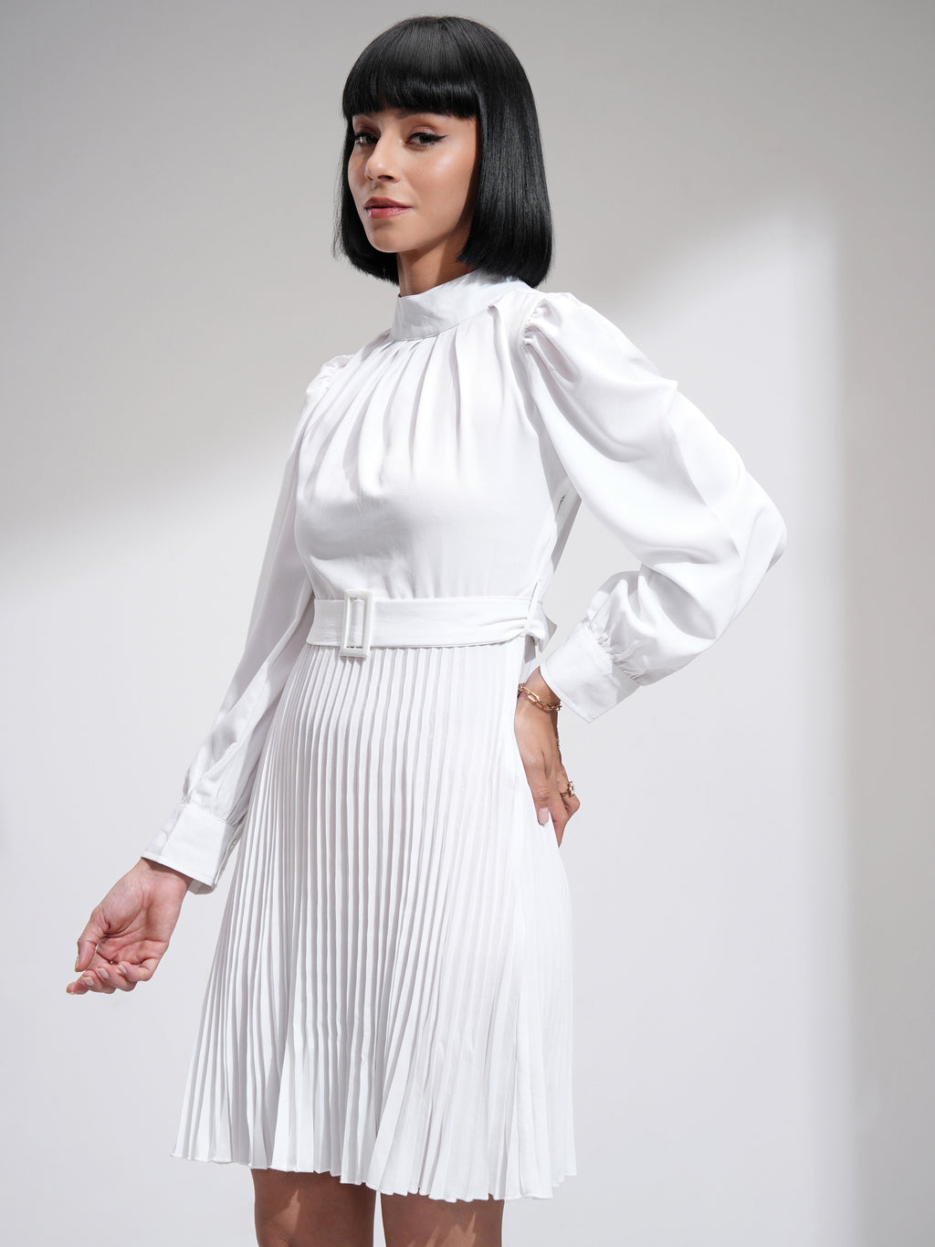 Tokyo Talkies Women White Solid A-Line Dress - White - Image 4