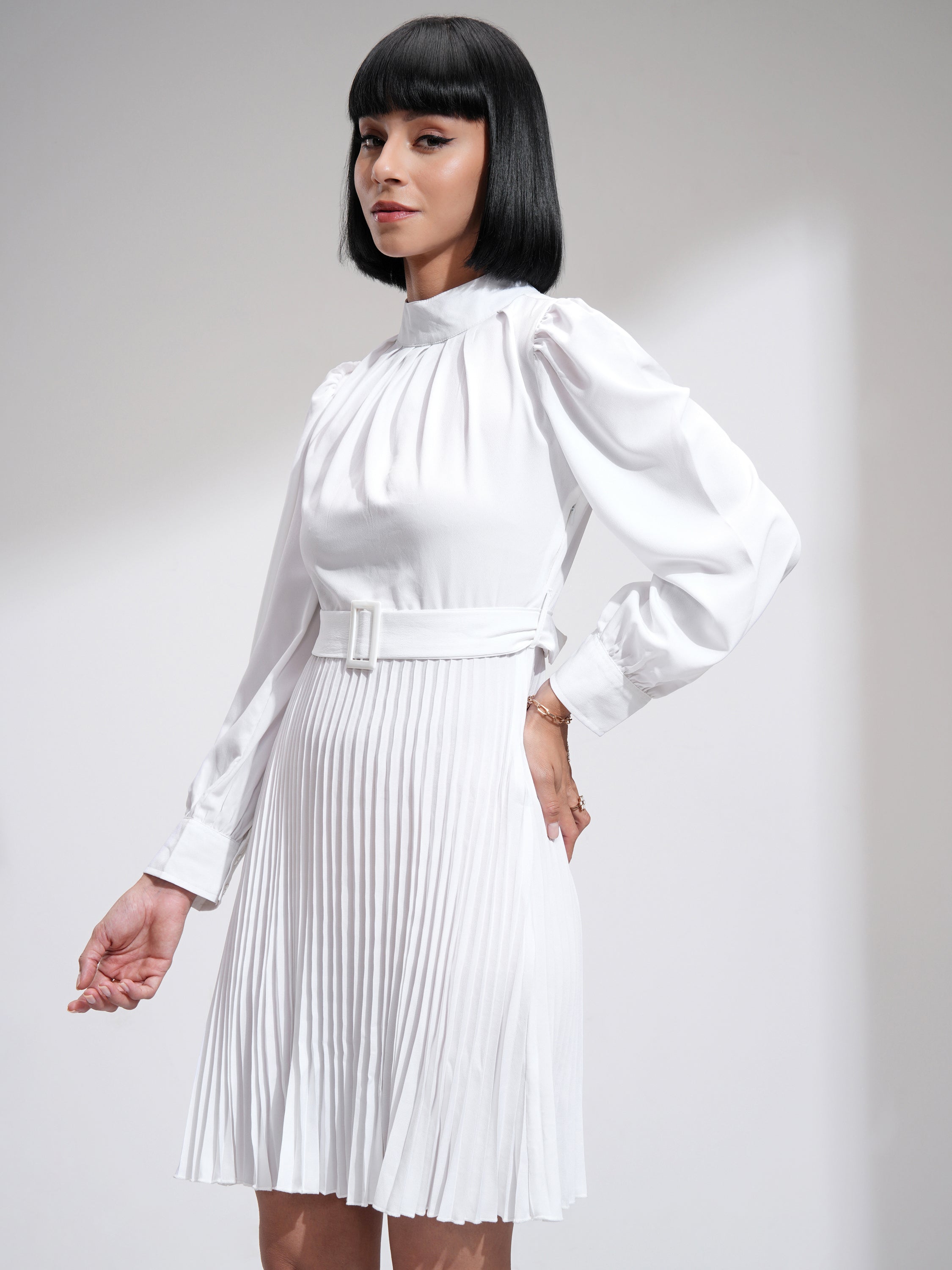 Tokyo Talkies Women White Solid A-Line Dress - White - Image 4