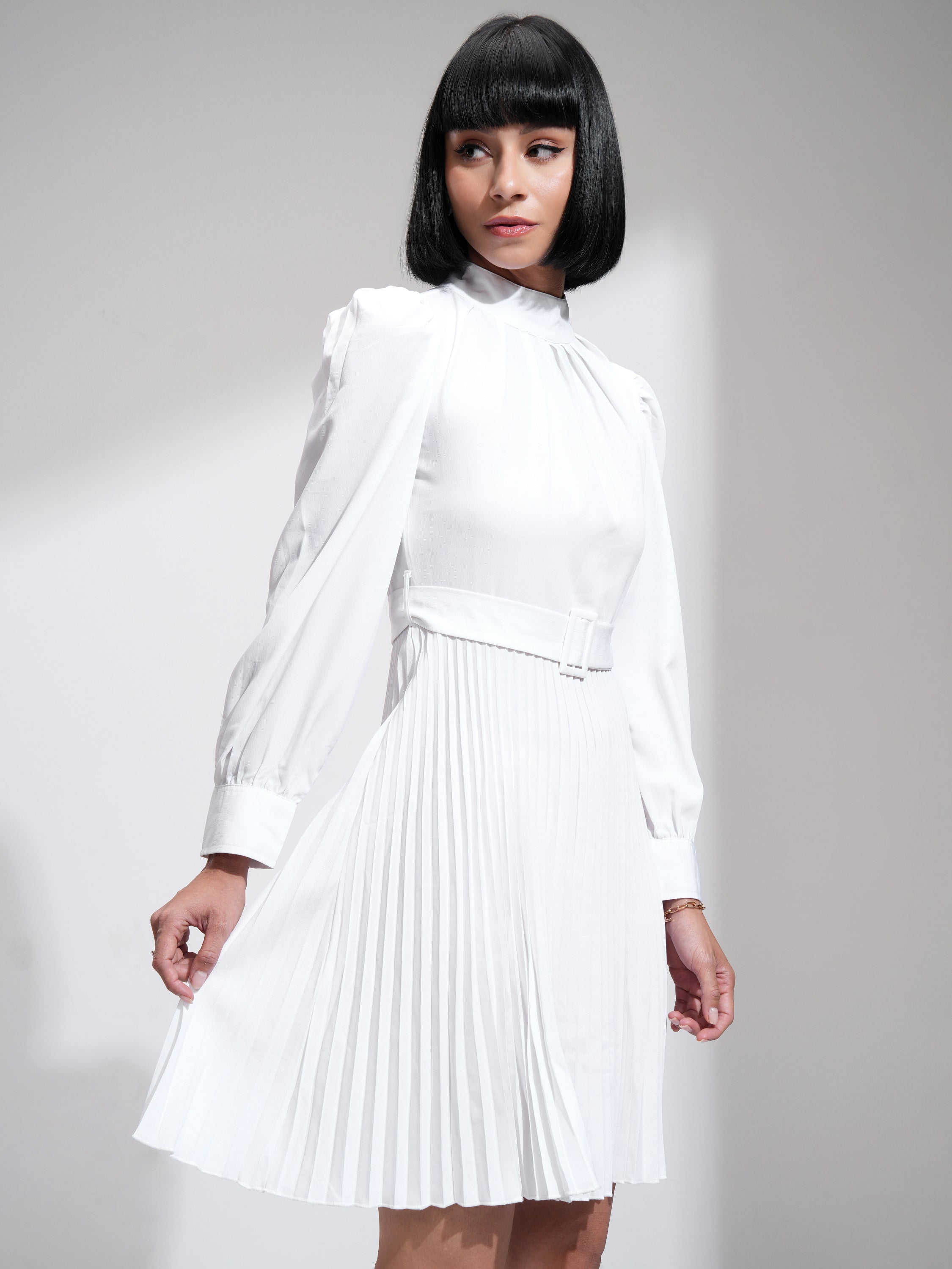 Tokyo Talkies Women White Solid A-Line Dress - White - Image 6
