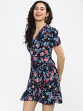 Tokyo Talkies Women Navy Blue Printed Fit and Flare Dress - Navy Blue - Image 1