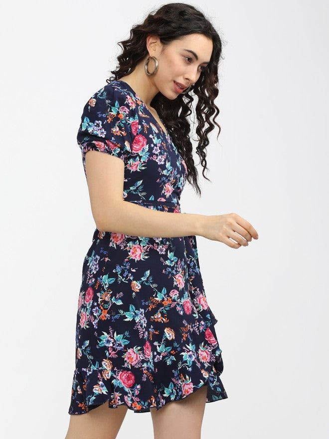 Tokyo Talkies Women Navy Blue Printed Fit and Flare Dress - Navy Blue - Image 5