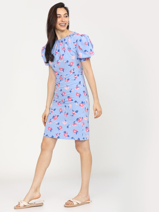 Tokyo Talkies Women Blue Printed A-Line Dress - Blue - Image 1