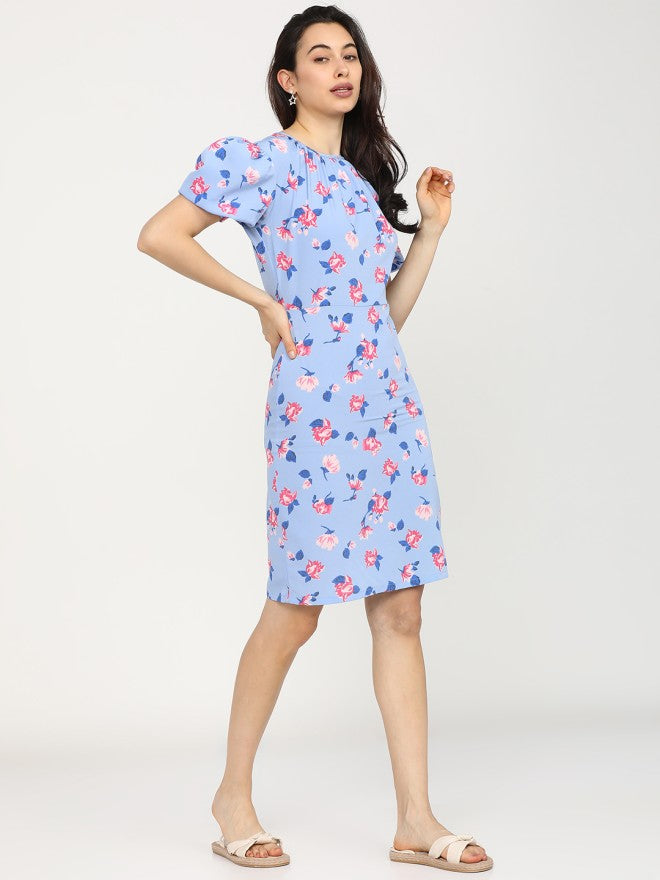 Tokyo Talkies Women Blue Printed A-Line Dress - Blue - Image 4