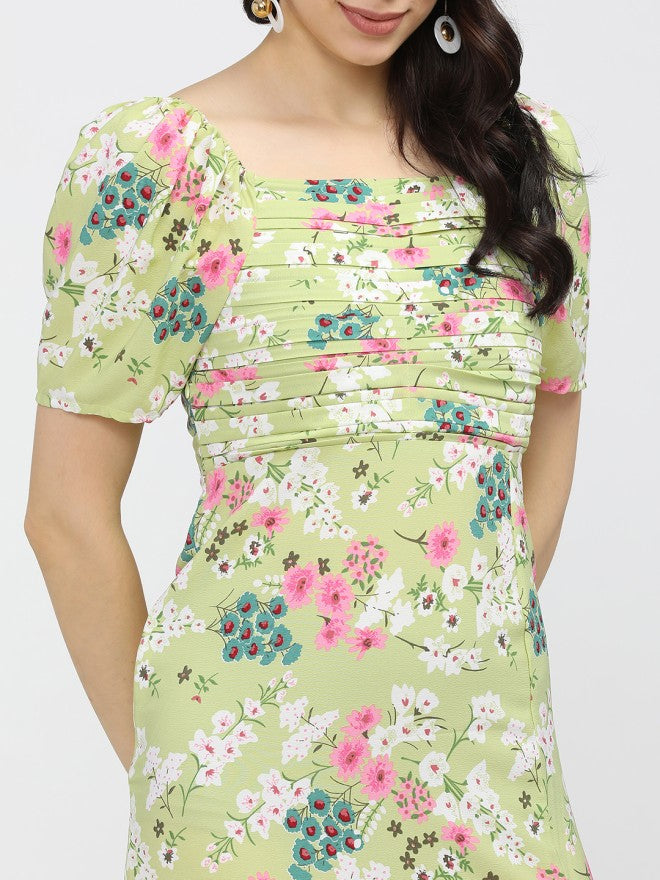 Tokyo Talkies Women Green Printed Fit and Flare Dress - Green - Image 3