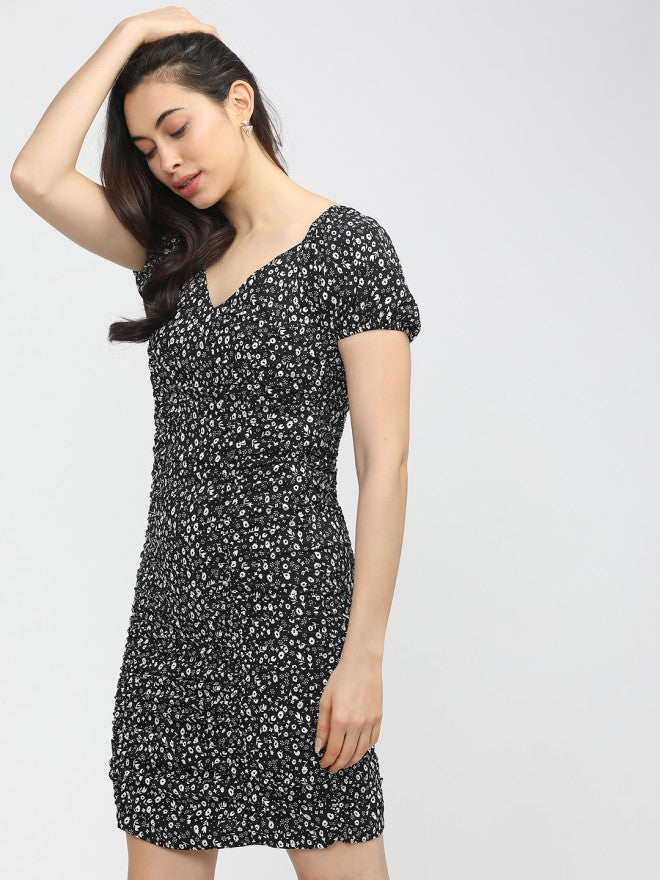 Tokyo Talkies Women Black Printed Fit and Flare Dress - Black - Image 1