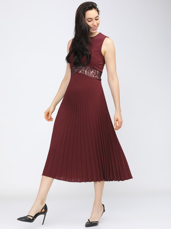 Tokyo Talkies Women Maroon Solid A-Line Dress - Maroon - Image 1