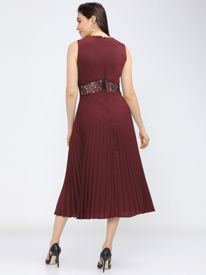 Tokyo Talkies Women Maroon Solid A-Line Dress - Maroon - Image 2