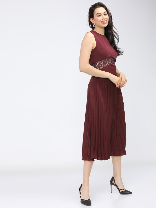 Tokyo Talkies Women Maroon Solid A-Line Dress - Maroon - Image 4