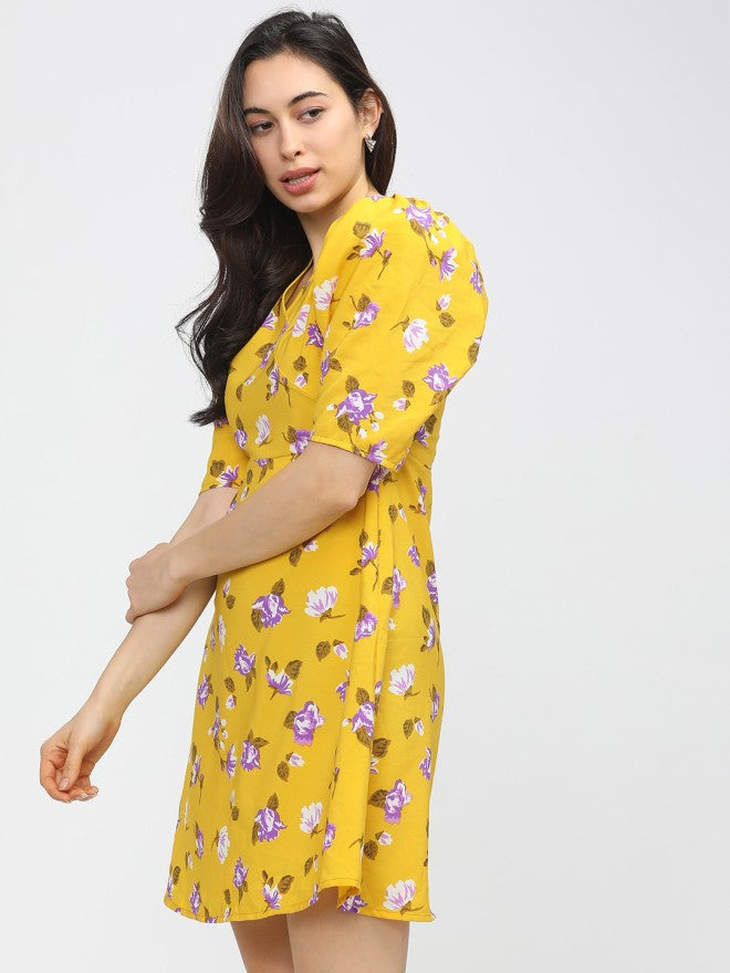 Tokyo Talkies Women Yellow Printed Fit and Flare Dress - Yellow - Image 1