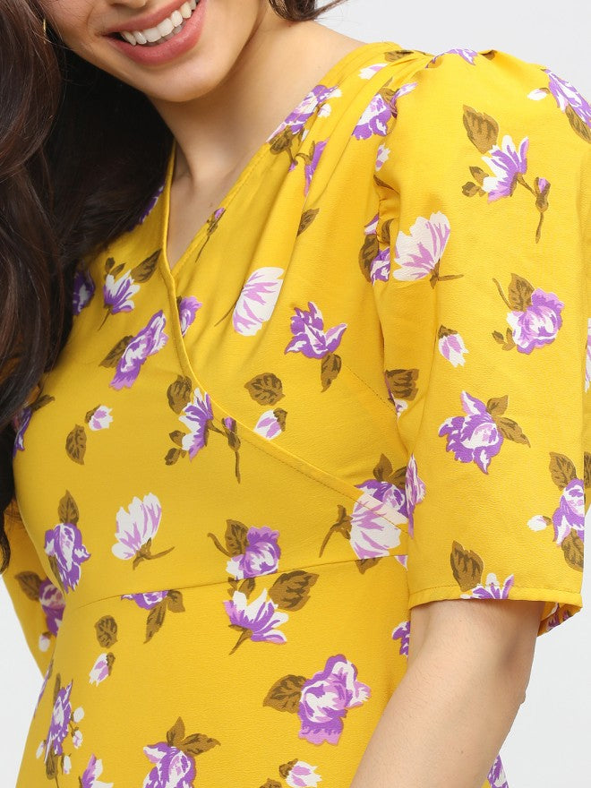 Tokyo Talkies Women Yellow Printed Fit and Flare Dress - Yellow - Image 3