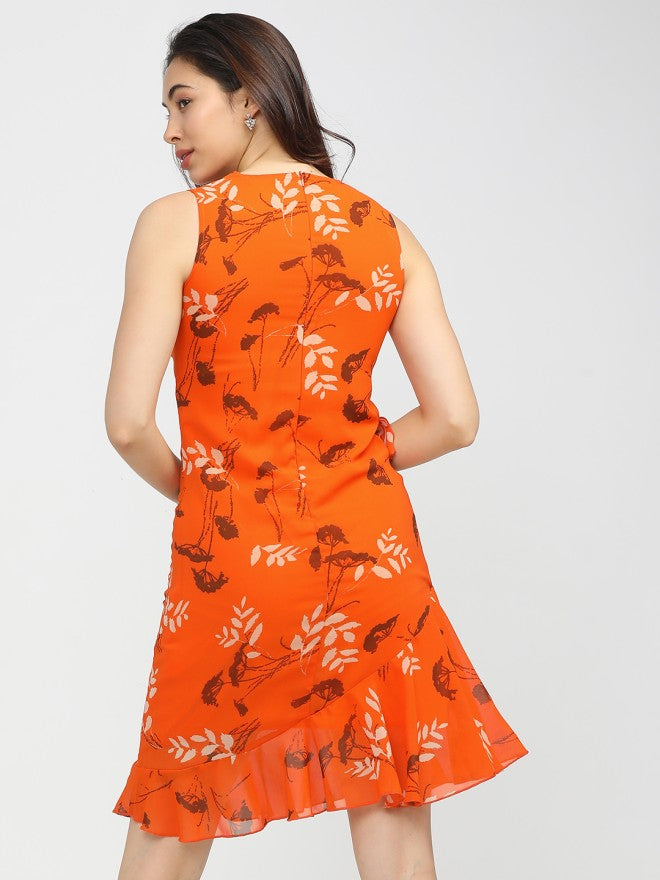 Tokyo Talkies Women Orange Printed Fit and Flare Dress - Orange - Image 2