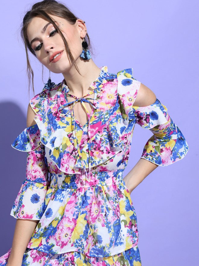 Tokyo Talkies Women Pink Printed Fit and Flare Dress - Pink - Image 1