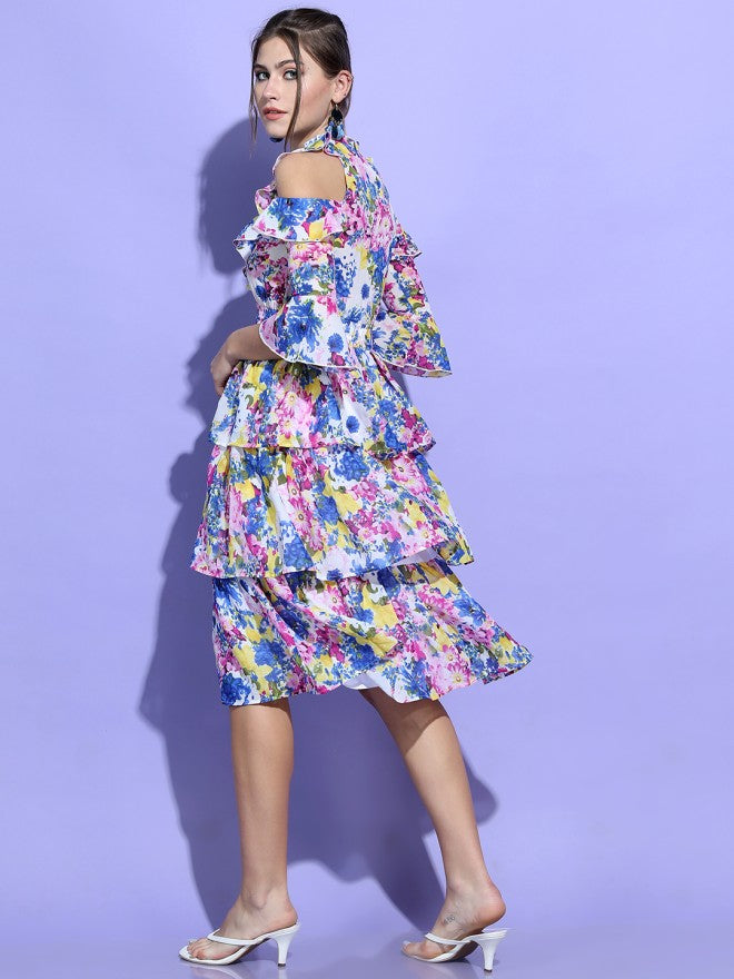 Tokyo Talkies Women Pink Printed Fit and Flare Dress - Pink - Image 2