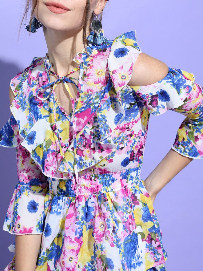 Tokyo Talkies Women Pink Printed Fit and Flare Dress - Pink - Image 3