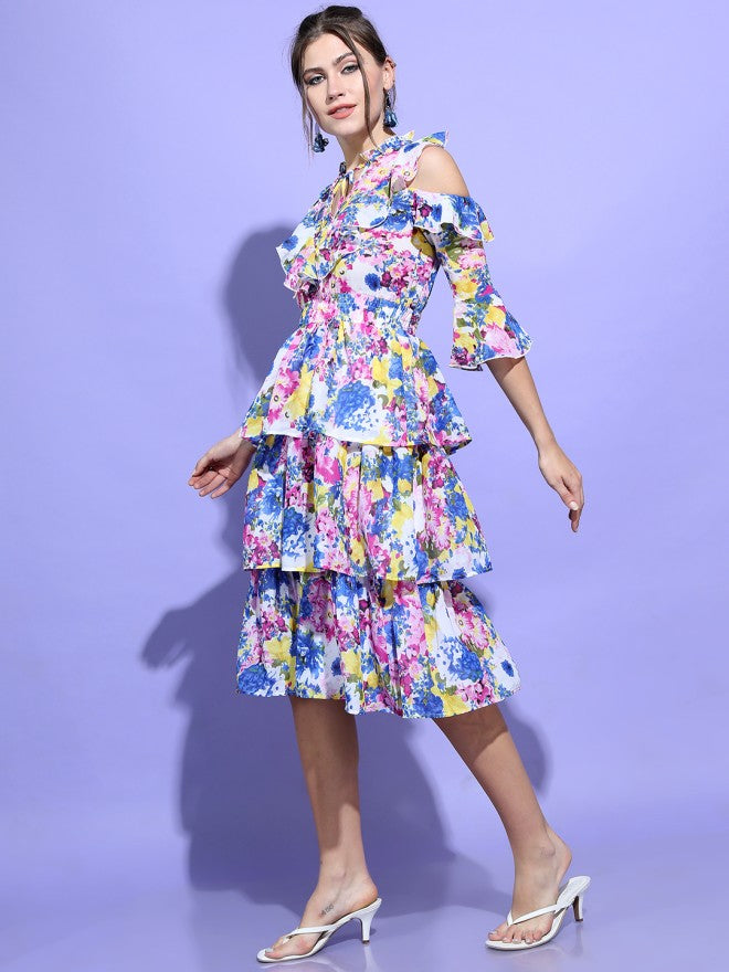 Tokyo Talkies Women Pink Printed Fit and Flare Dress - Pink - Image 4